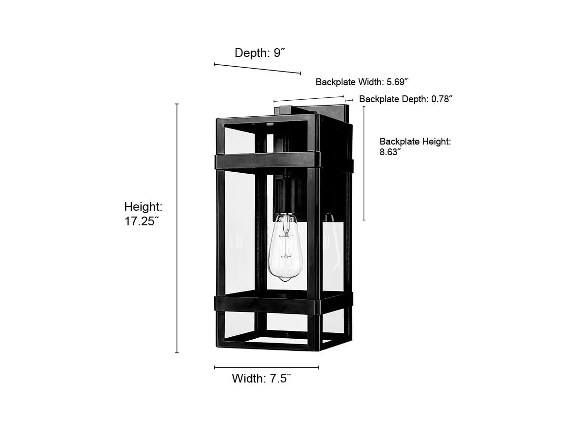 Payton Outdoor Wall Sconce - Powder Coated Black - Clear Glass - 9in. Extension - E26 Medium Base