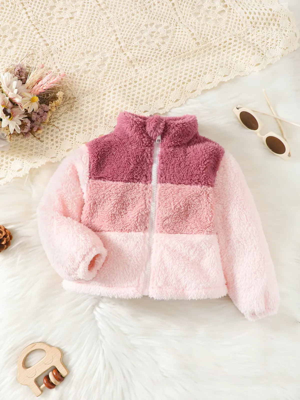 Perfect for Fall & Winter Cozy Plush Zip-Up Jacket with Long Sleeves