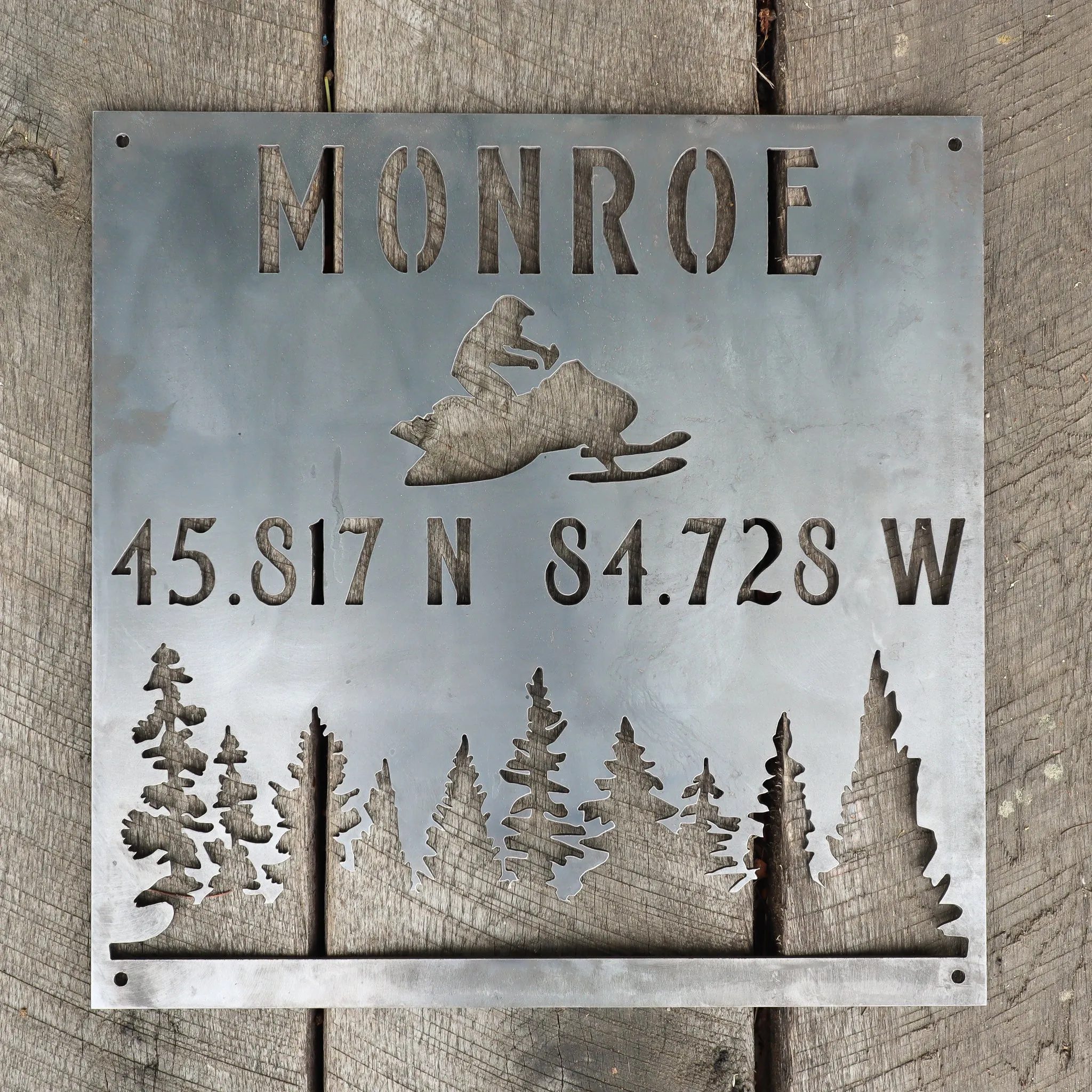 Personalized Metal Winter Coordinates Sign - Rustic Ski Lodge Address Decor - Snowmobile Cabin Wall Art