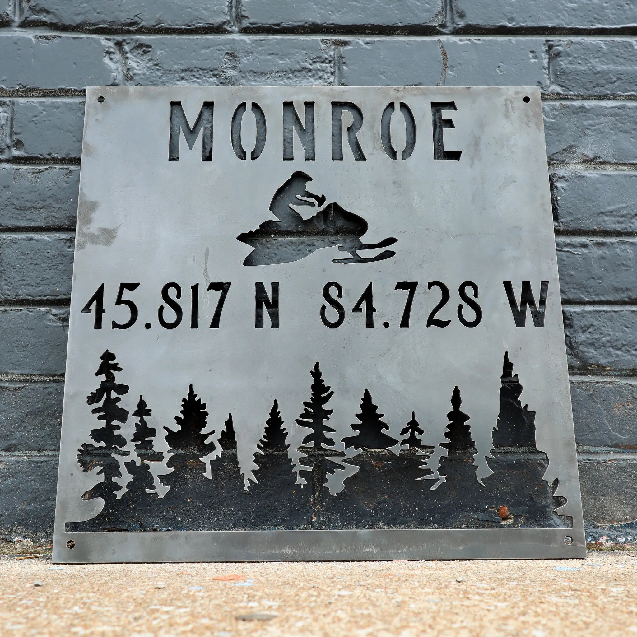 Personalized Metal Winter Coordinates Sign - Rustic Ski Lodge Address Decor - Snowmobile Cabin Wall Art