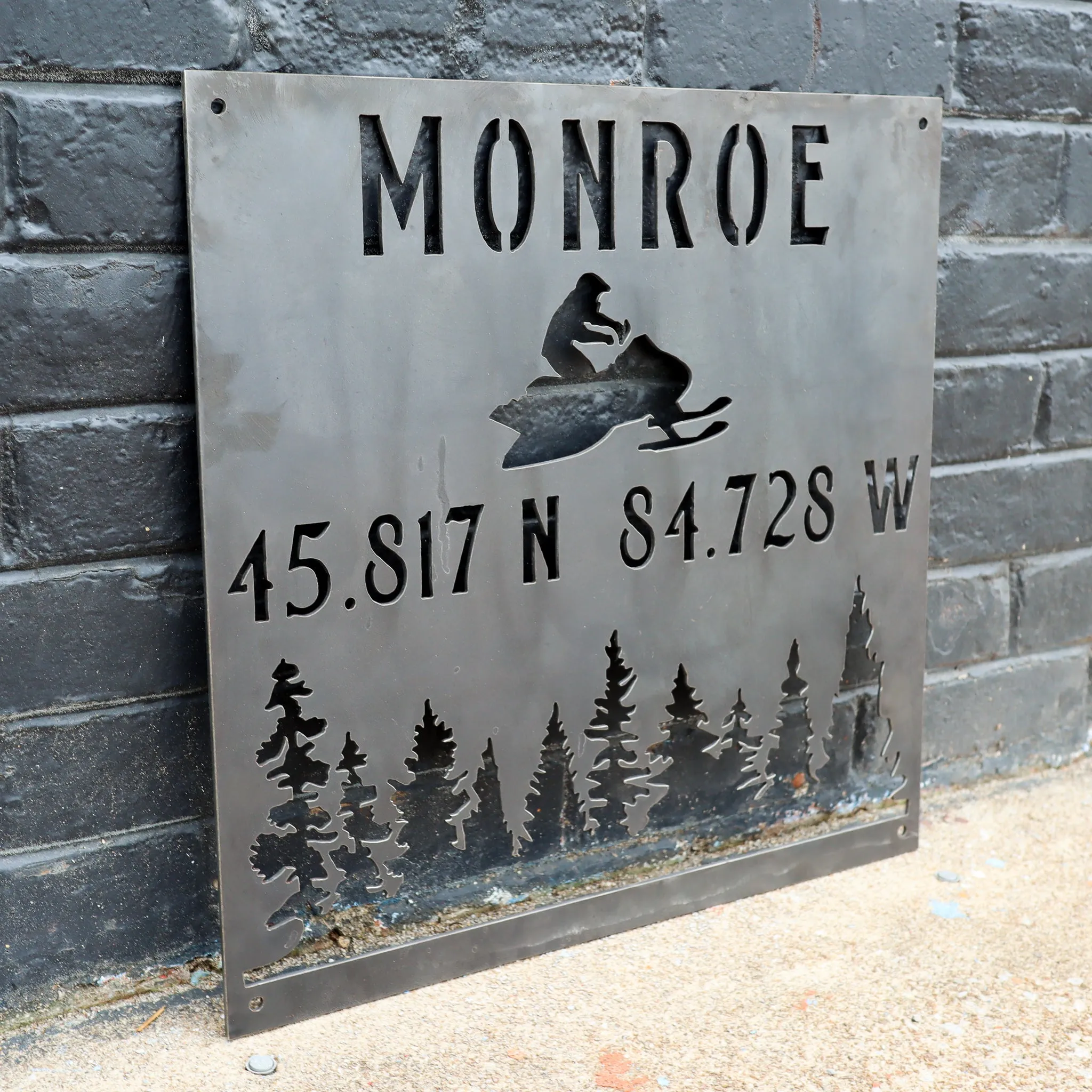 Personalized Metal Winter Coordinates Sign - Rustic Ski Lodge Address Decor - Snowmobile Cabin Wall Art