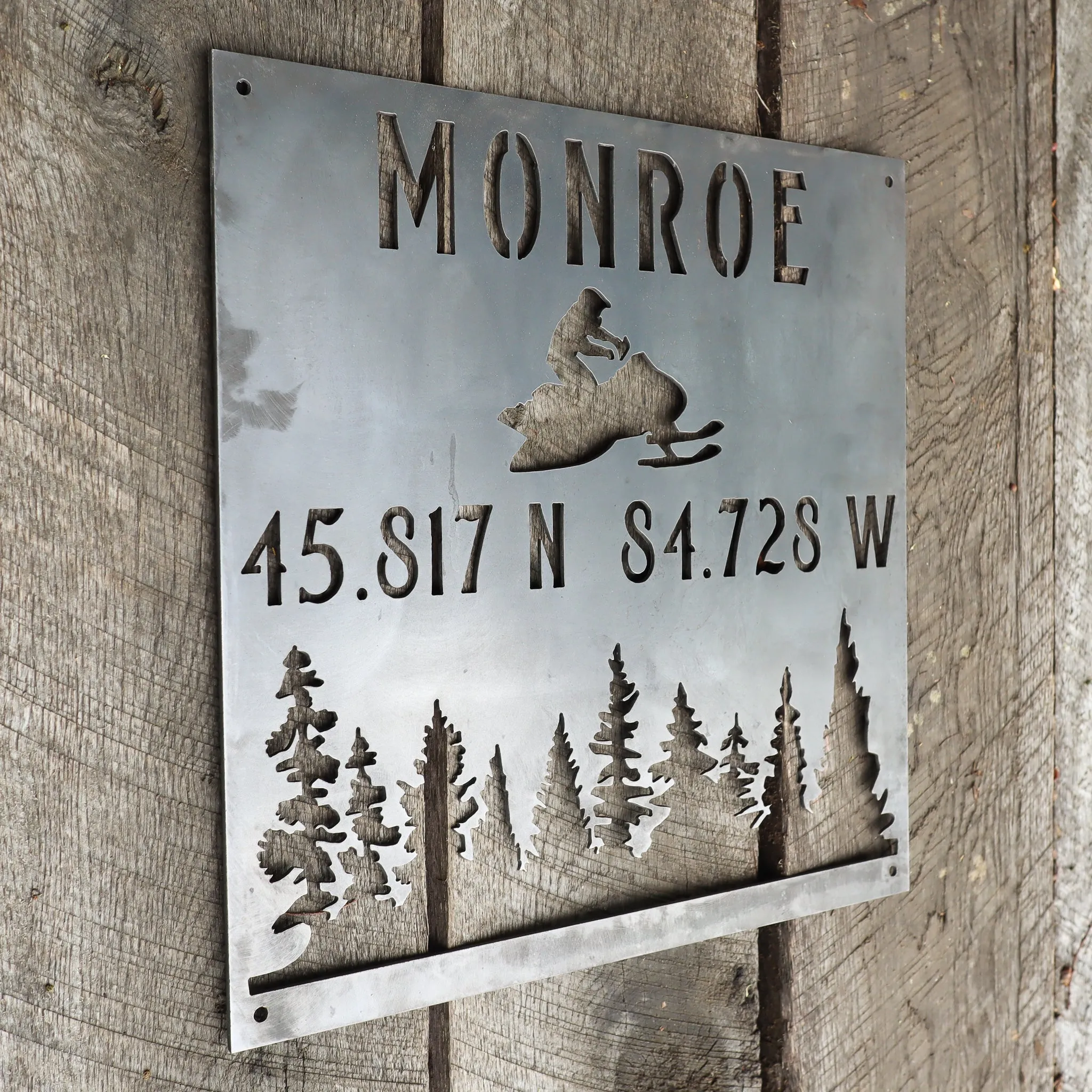 Personalized Metal Winter Coordinates Sign - Rustic Ski Lodge Address Decor - Snowmobile Cabin Wall Art