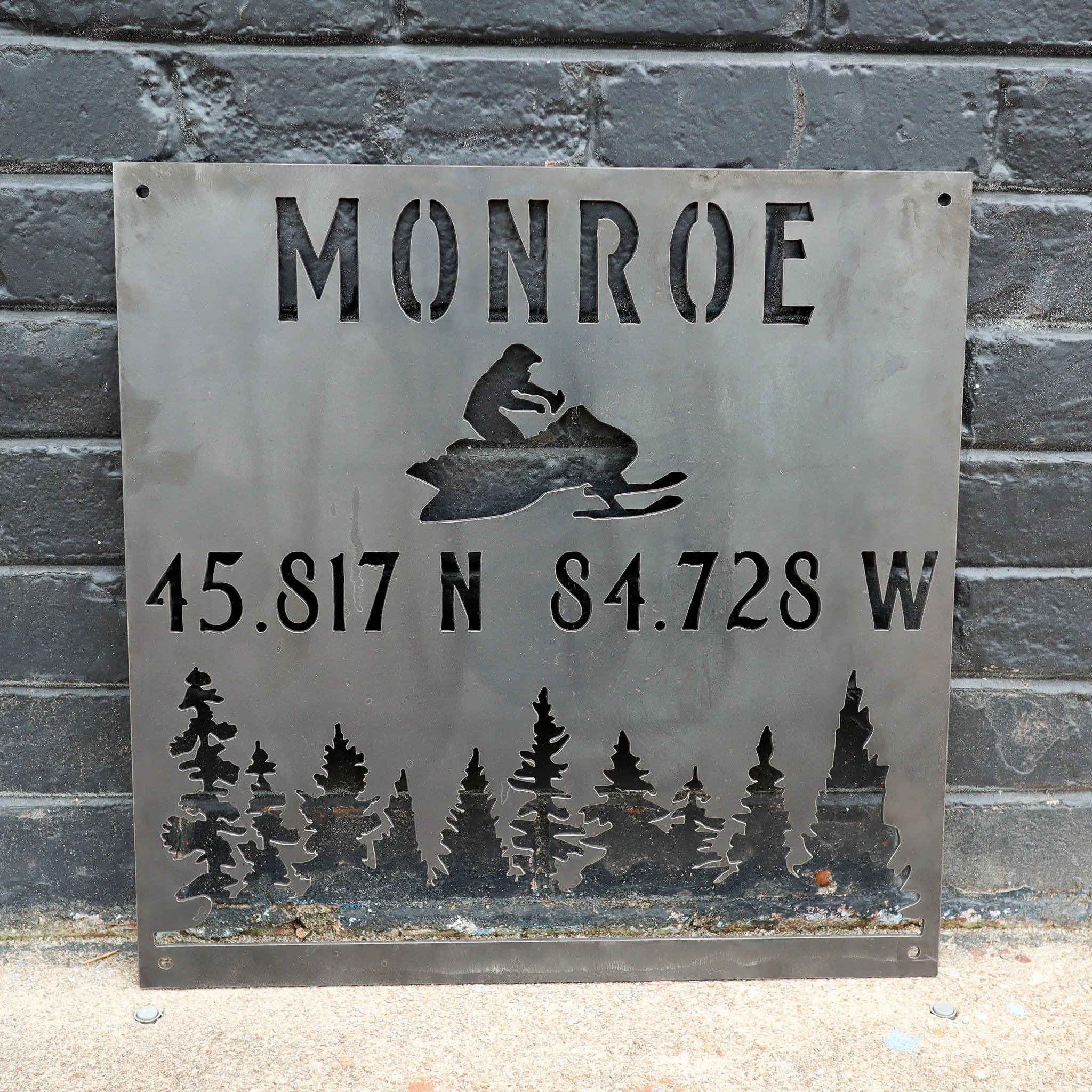 Personalized Metal Winter Coordinates Sign - Rustic Ski Lodge Address Decor - Snowmobile Cabin Wall Art