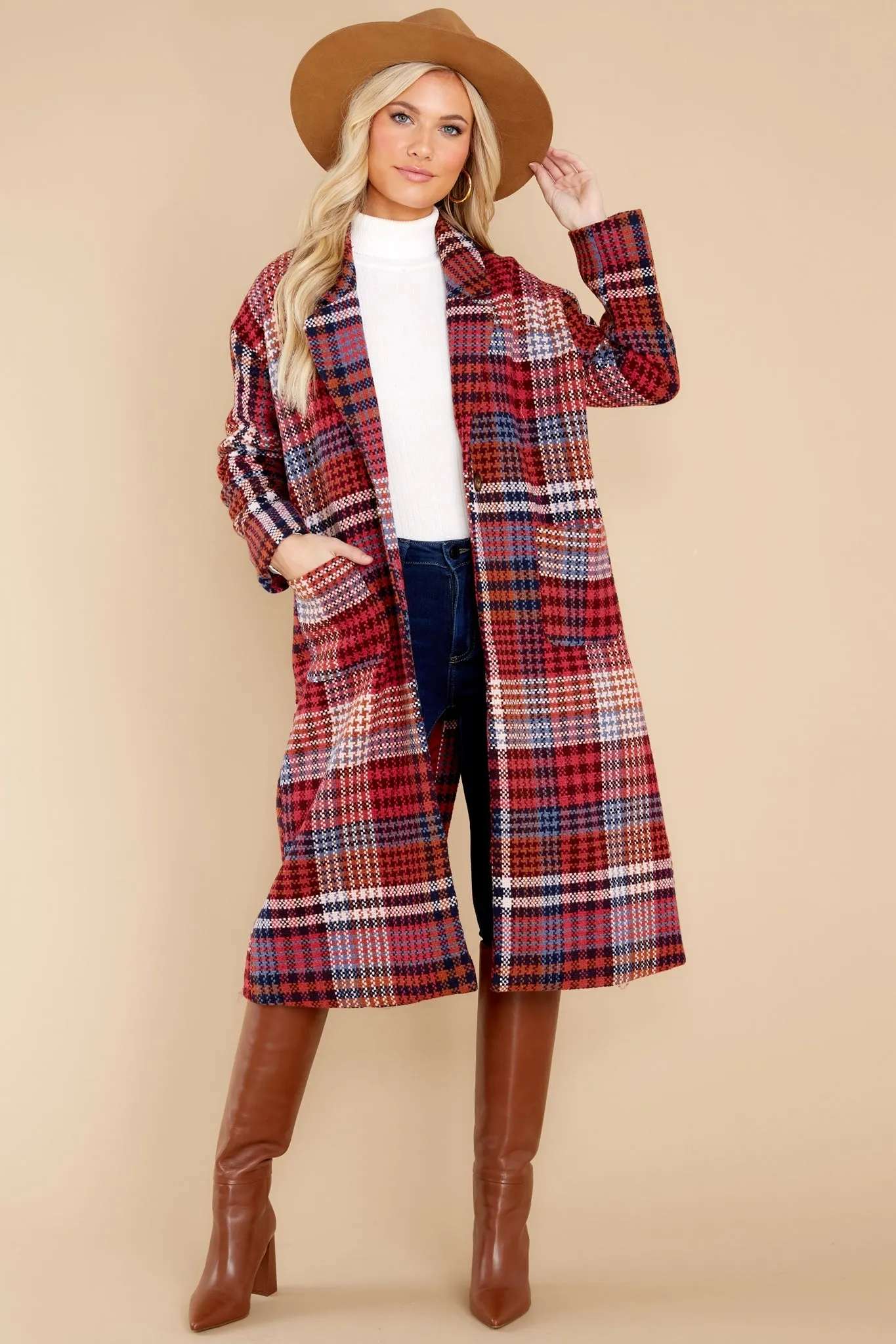 Ready For Change Berry Pink Plaid Coat