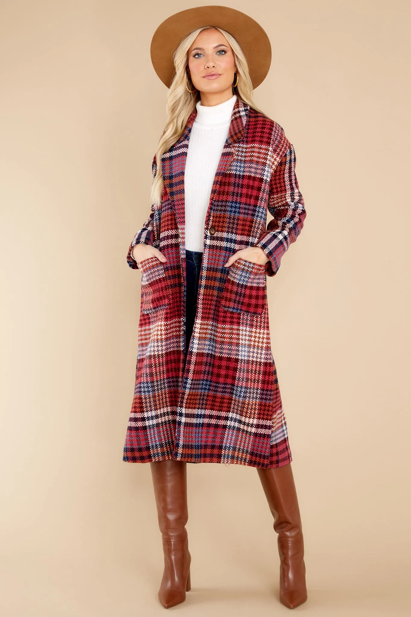 Ready For Change Berry Pink Plaid Coat