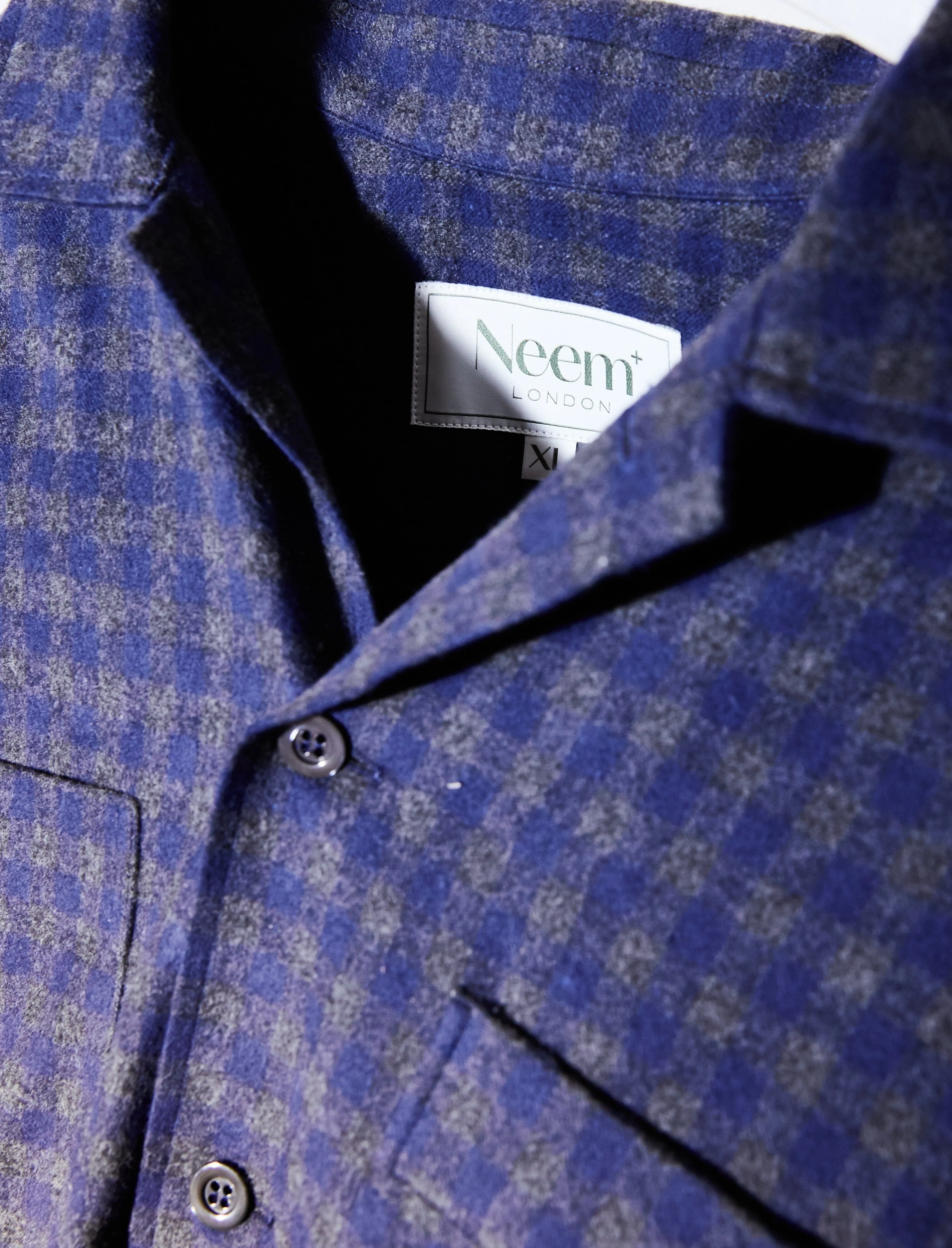 Recycled Italian Flannel Navy & Grey Check Double Pocket shirt