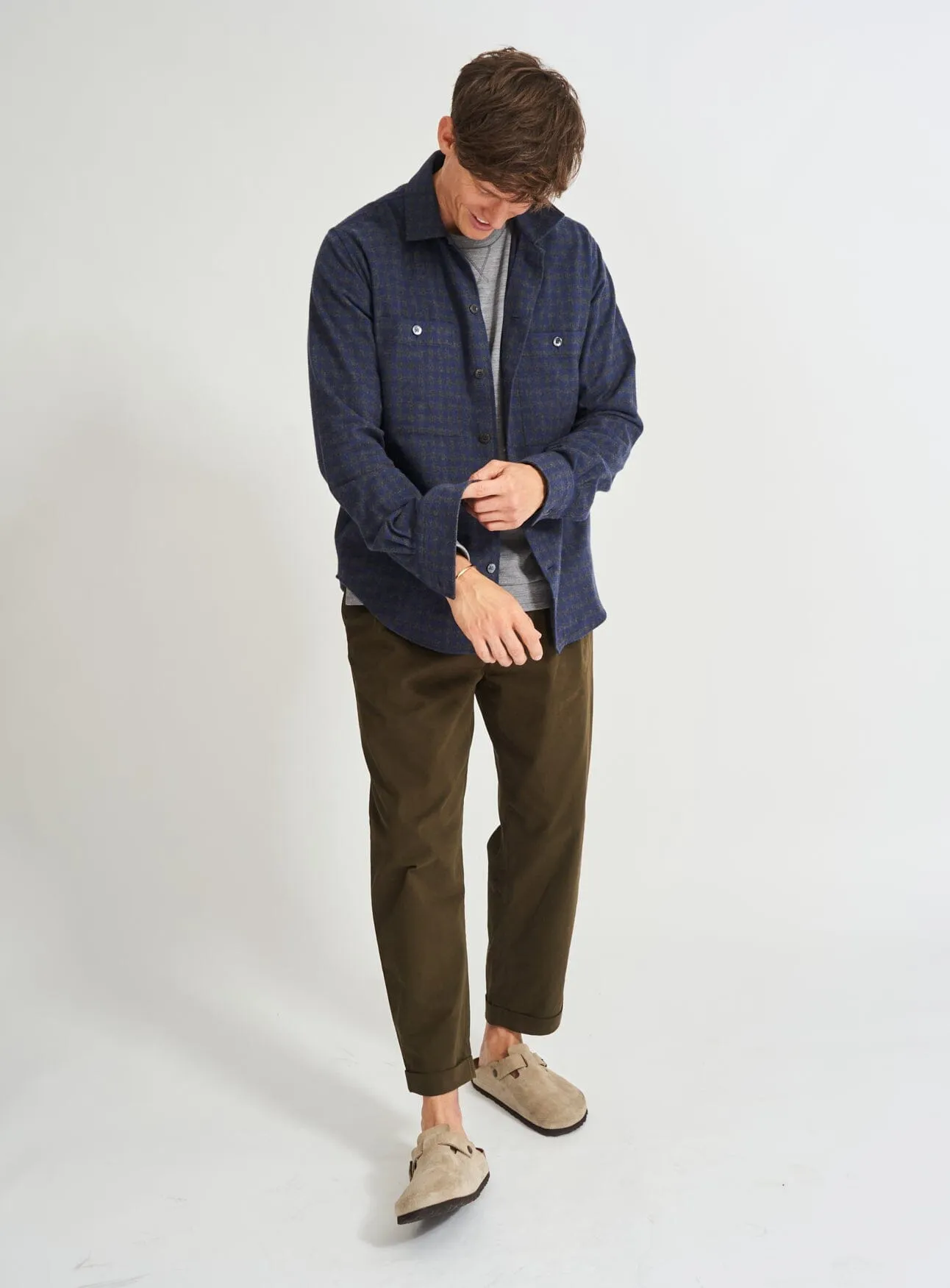 Recycled Italian Flannel Navy & Grey Check Double Pocket shirt