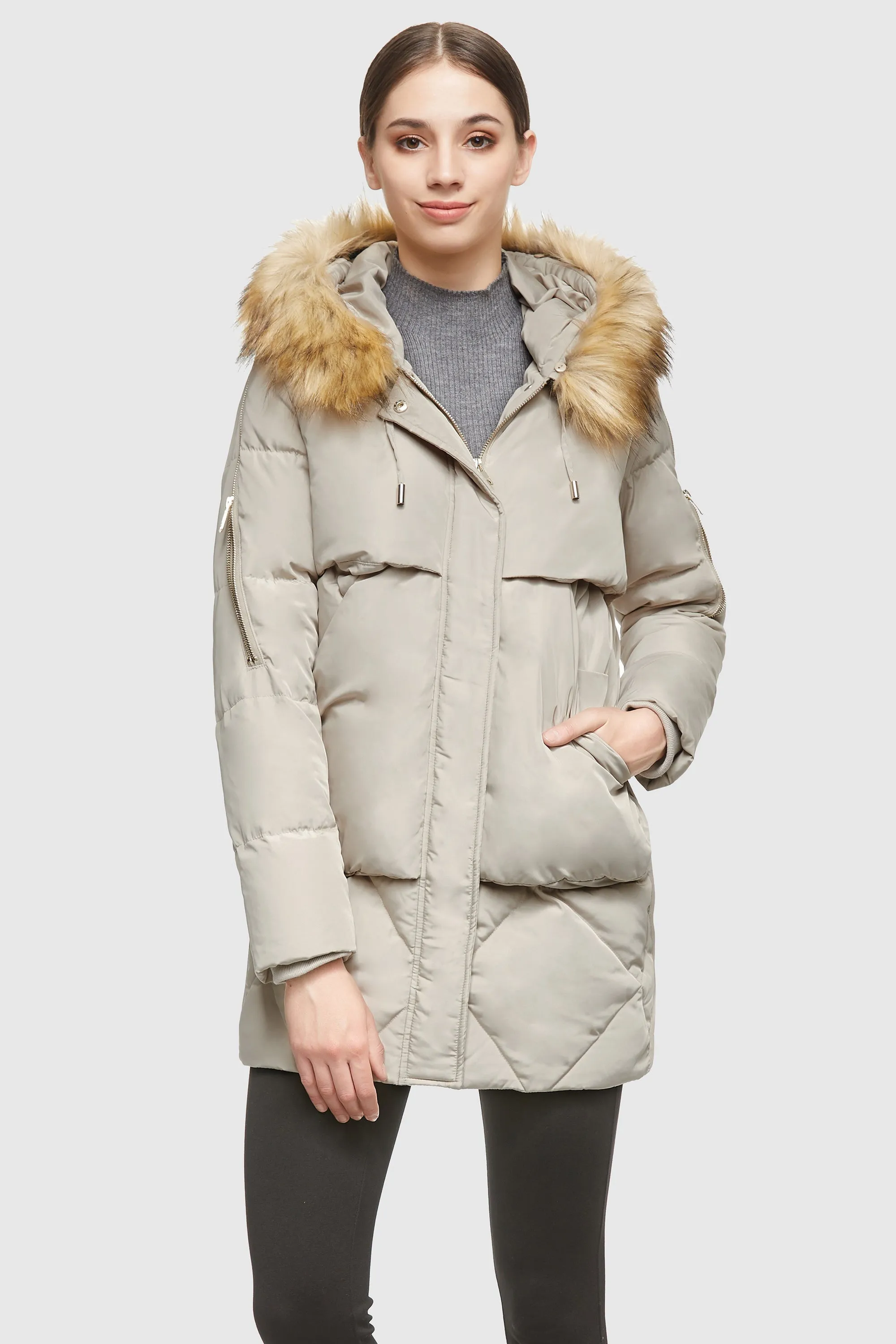 Removable Fur Large Pockets Down Jacket