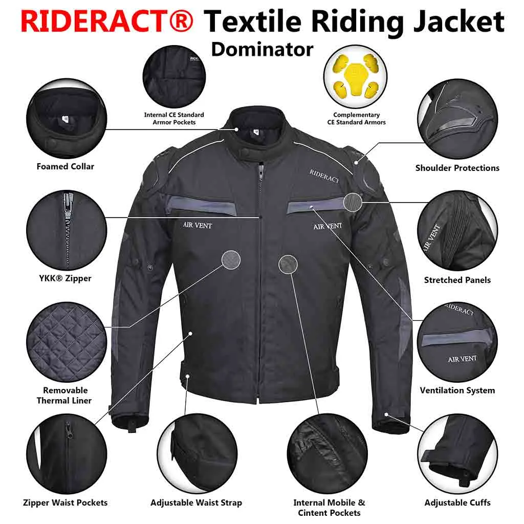 RIDERACT® Waterproof motorcycle jacket Textile Dominator Motorbike Jacket