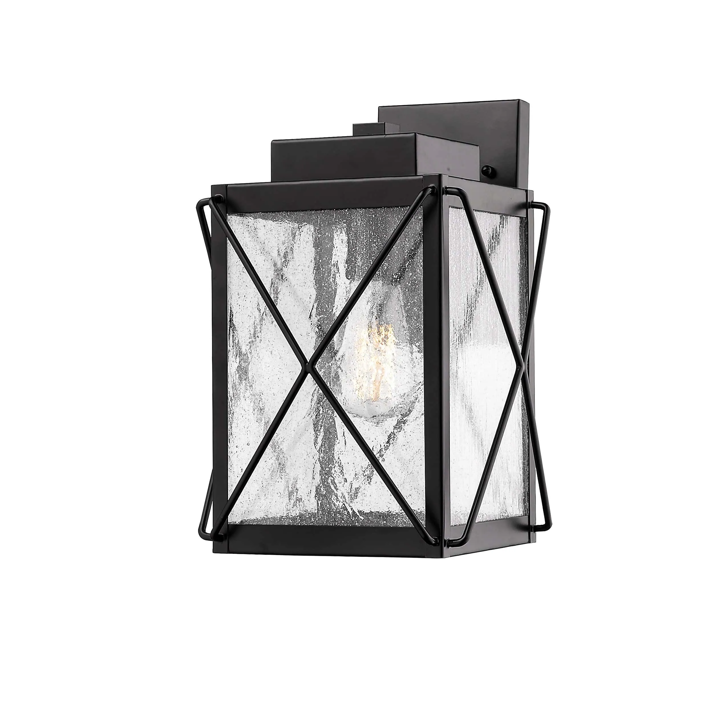 Robinson Outdoor Wall Sconce - Powder Coat Black - Clear Seeded Glass - 9.5in. Extension - E26 Medium Base