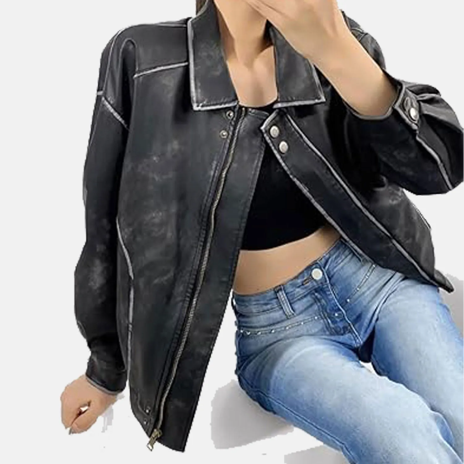 Sasha A1 Suede Leather Bomber Jacket for Women | Order Now