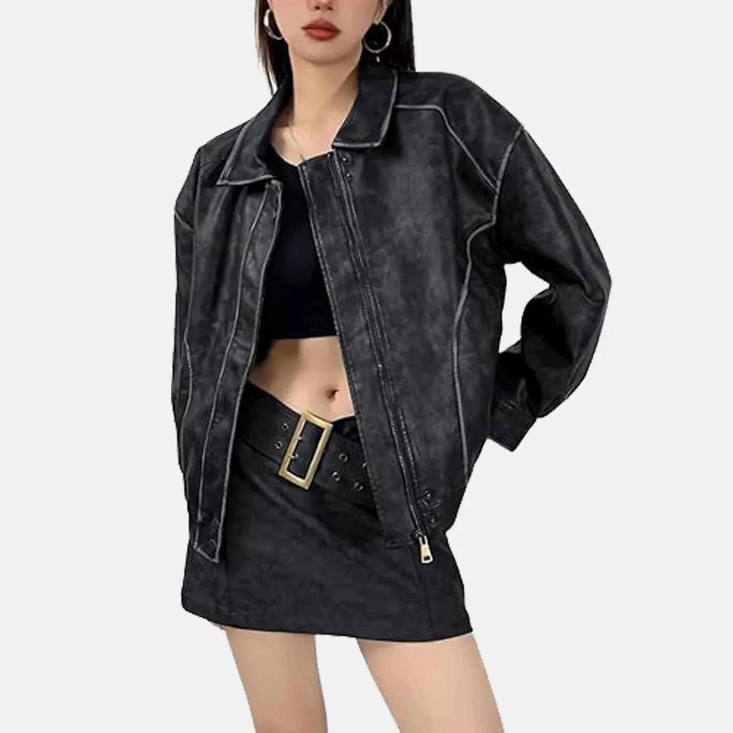 Sasha A1 Suede Leather Bomber Jacket for Women | Order Now