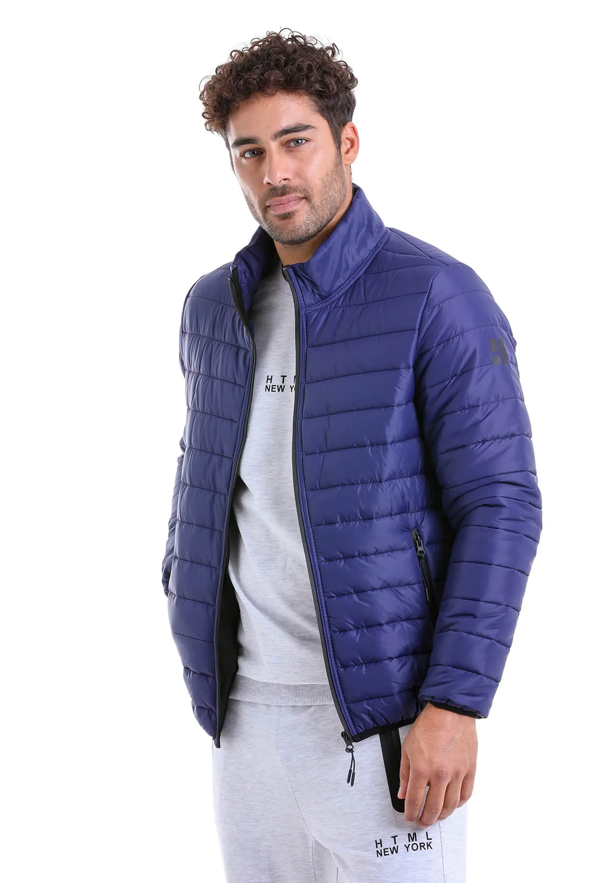 Slim Fit Ceasar Light Navy Padded Coat