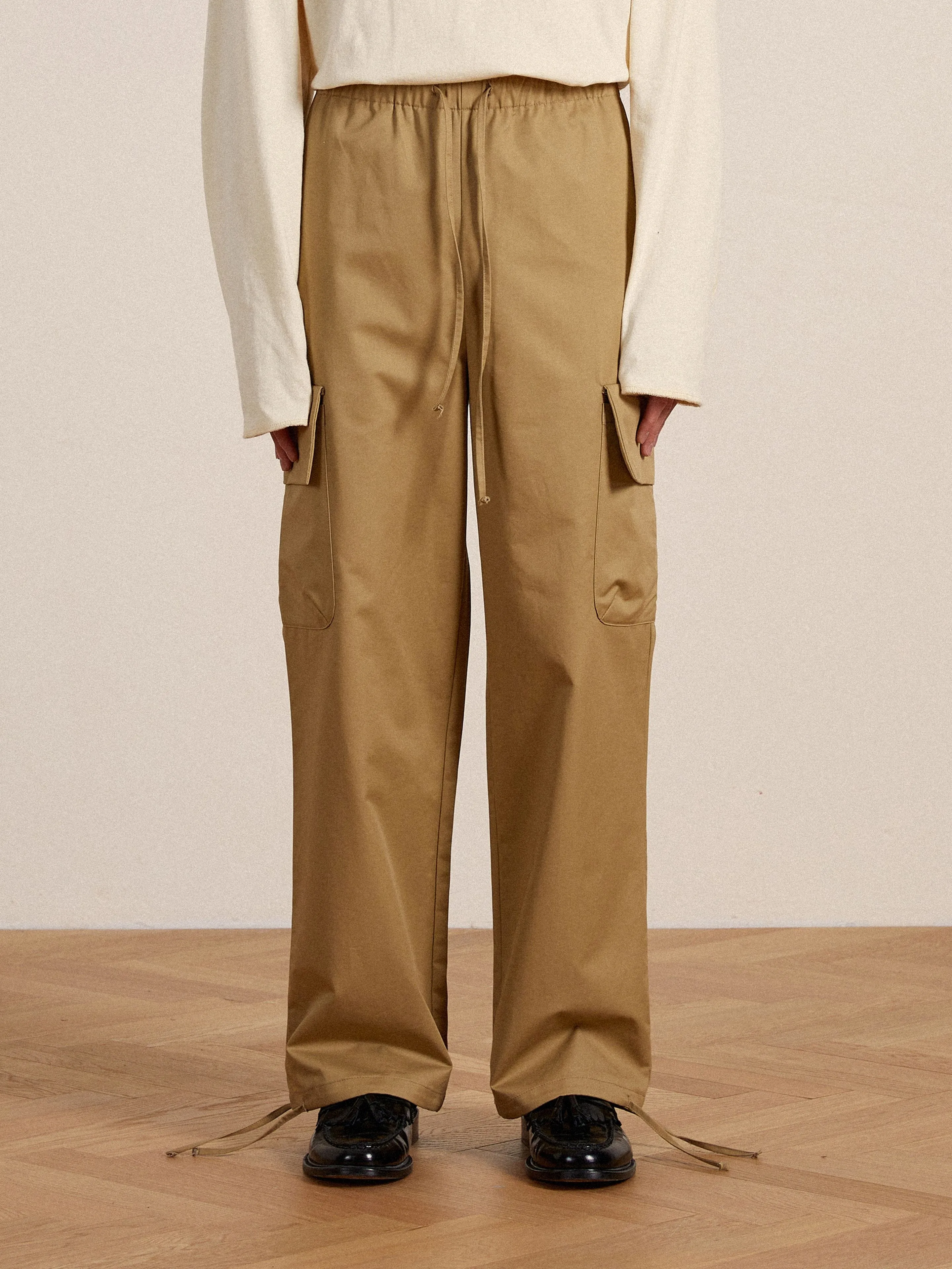 Twill Cargo Drawstring Pants