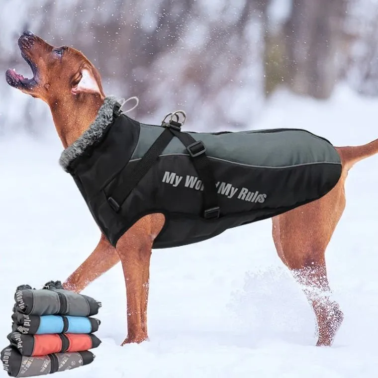 Warm & Waterproof Winter Jacket for Dogs with Built-in Harness