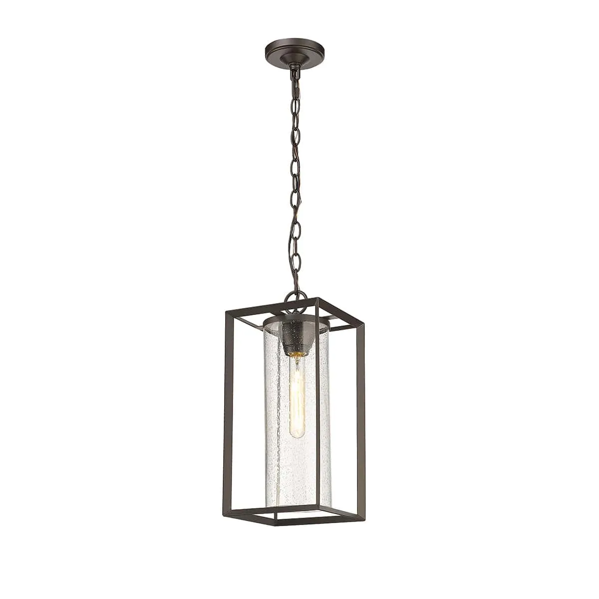 Wheatland Outdoor Hanging Lantern - Powder Coat Bronze - Clear Seeded Glass - 8.3in. Diameter - E26 Medium Base