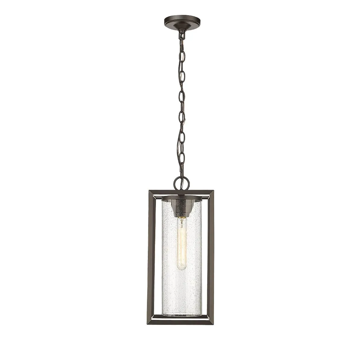 Wheatland Outdoor Hanging Lantern - Powder Coat Bronze - Clear Seeded Glass - 8.3in. Diameter - E26 Medium Base