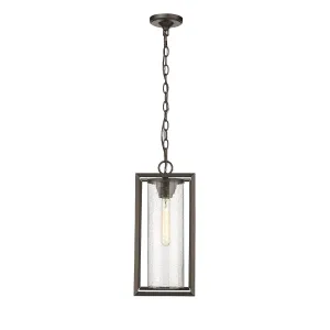 Wheatland Outdoor Hanging Lantern - Powder Coat Bronze - Clear Seeded Glass - 8.3in. Diameter - E26 Medium Base