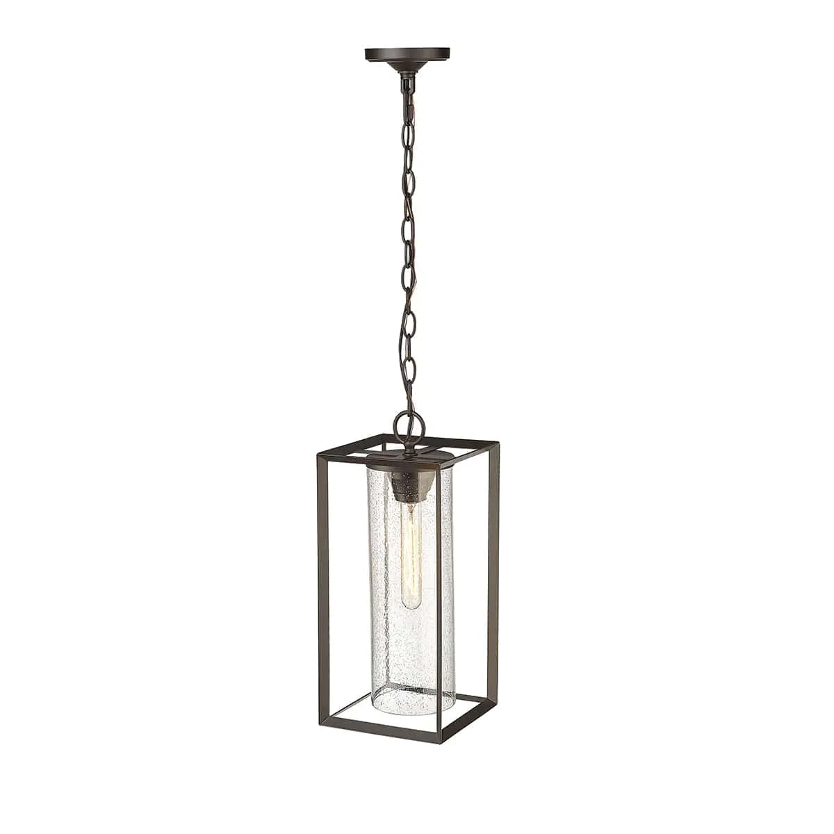 Wheatland Outdoor Hanging Lantern - Powder Coat Bronze - Clear Seeded Glass - 8.3in. Diameter - E26 Medium Base