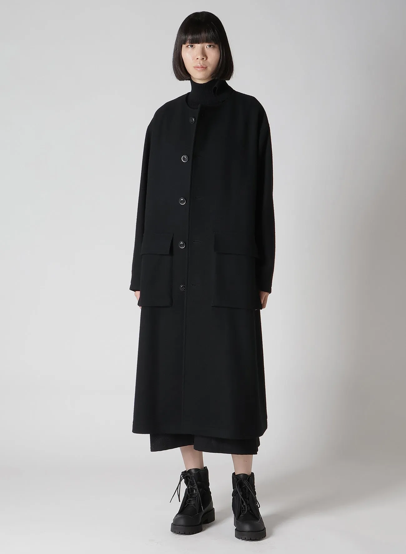 WOOL SINGLE MOSSER COLLARLESS COAT