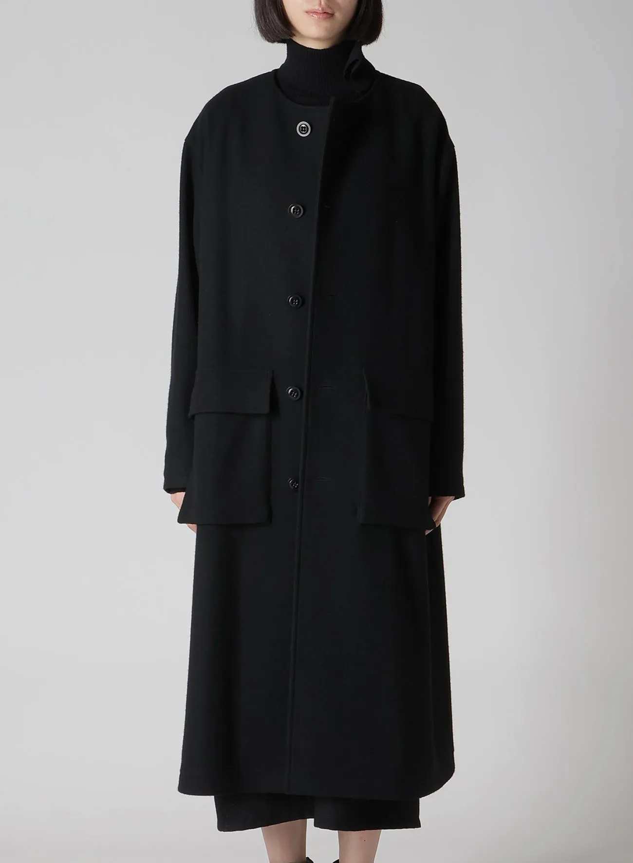 WOOL SINGLE MOSSER COLLARLESS COAT