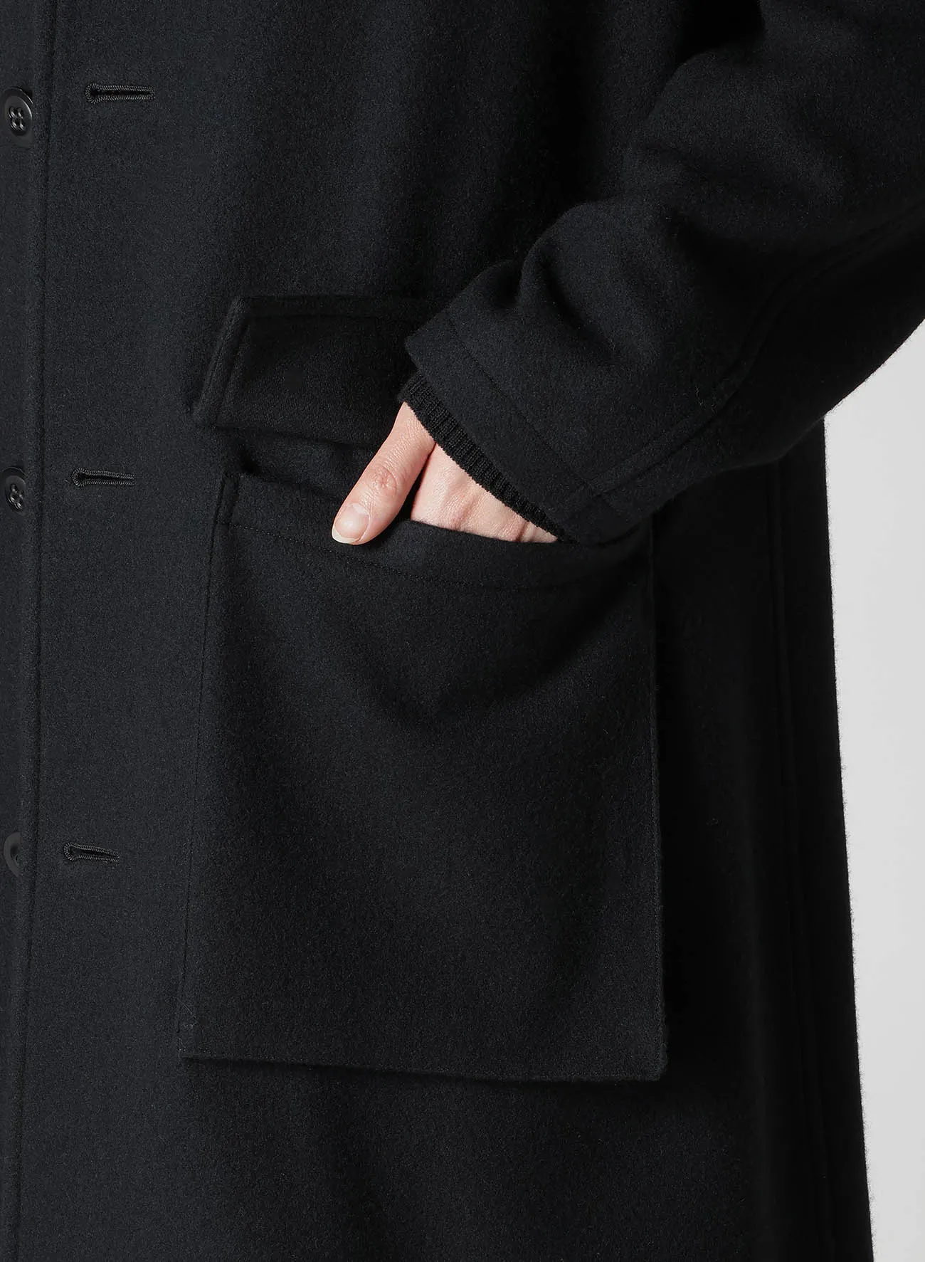 WOOL SINGLE MOSSER COLLARLESS COAT