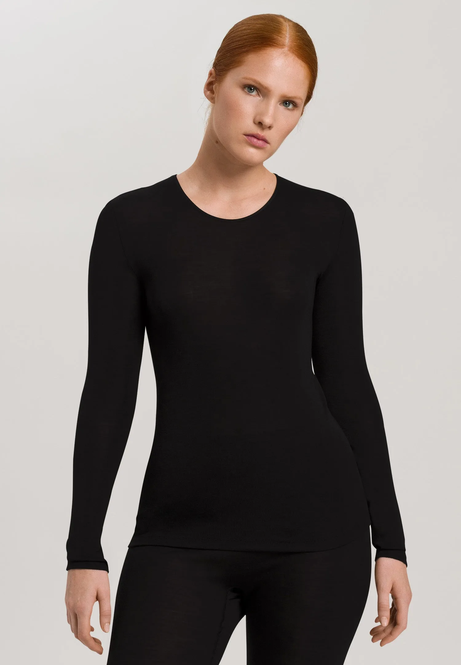 Woolen Silk W Wool And Silk Round Neck Top | Black 71409-018